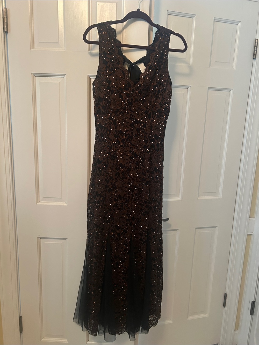 Beaded Black Lace Evening Dress